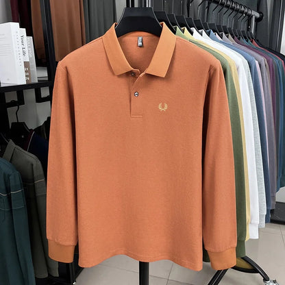 100% pure cotton high-end brand men's long sleeved polo shirt autumn fashion hot selling wheat embroidery golf business T-shirt