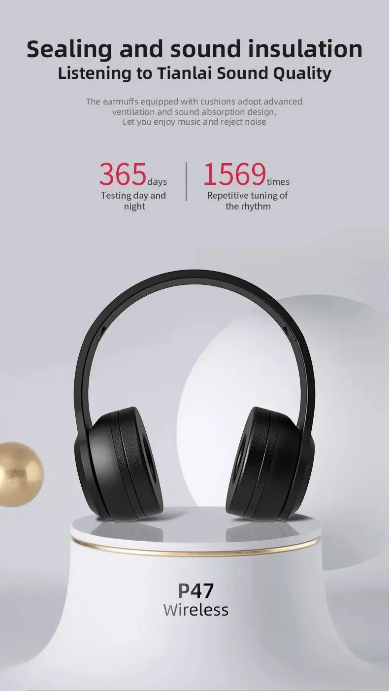 P47 Wireless bluetooth headphone With Mic Headsets Stereo Sound Earphones Sports Gaming Headphones Supports PC Smartphone