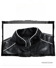 Casual Leather Jacket For Men Solid Color Letter-Embroidered Printed