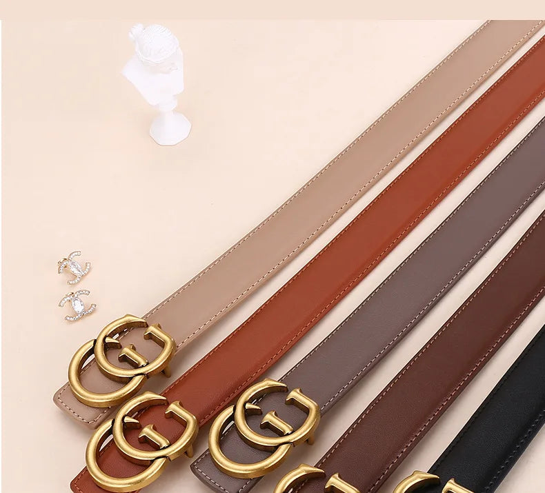Women's leather belt with smooth buckle; simple and fashionable business belt for men; versatile belt for trousers