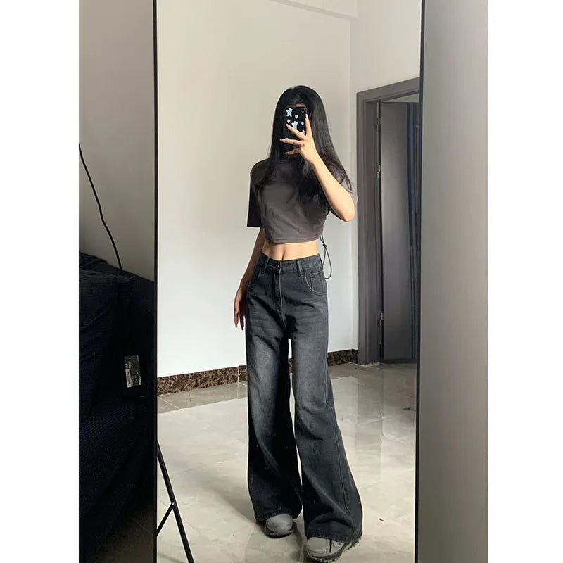 Xpqbb Women Vintage Streetwear Black Jeans Women