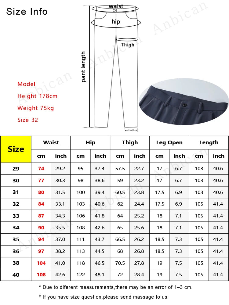 Autumn Men's Pants Stretched Nylon Slim Fit Chinos Male Business Casual Work Straight Long Slacks Male Suit Trousers