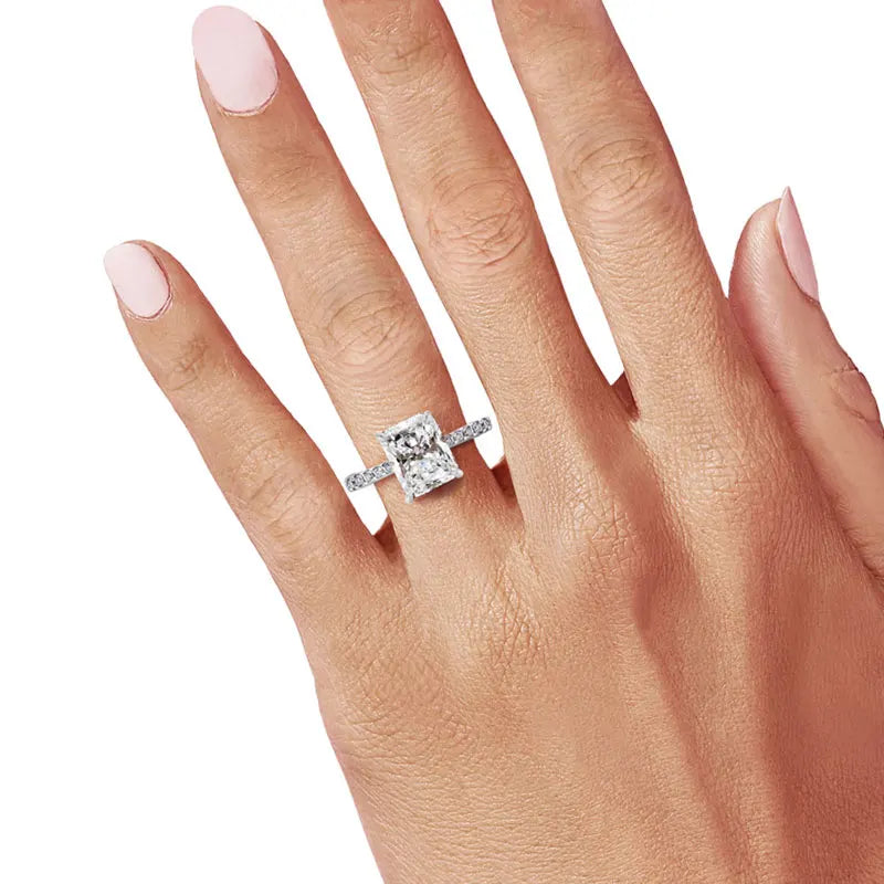 DEZO Moissanite Solitaire Engagement Rings 2/3/4ct Radiant Cut D Color Solid