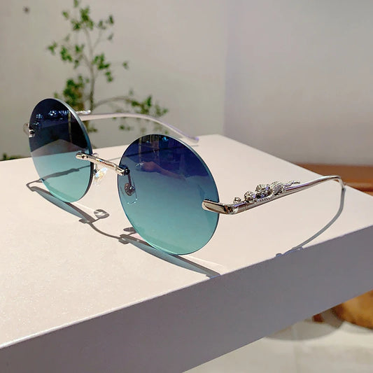 KAMMPT Rimless Round Sunglasses New in Fashion Vintage Gradient Multi-color Shades Women Trendy Luxury Brand Design Sun Glasses