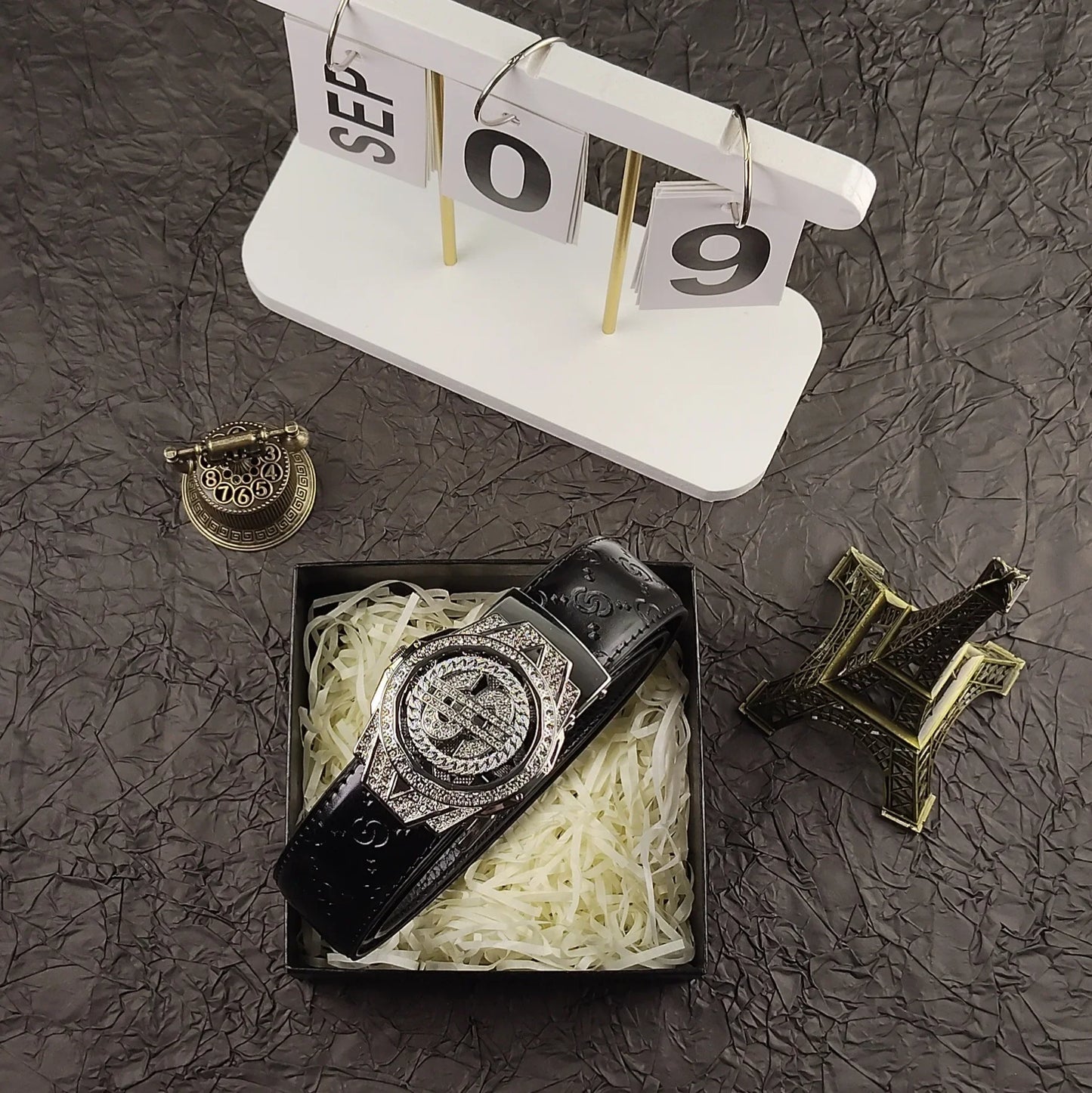 New Luxury Golden Watch Buckle Brown PU Leather Men Belt for Men Personality Designer Automatic Buckle Male Mens Belt