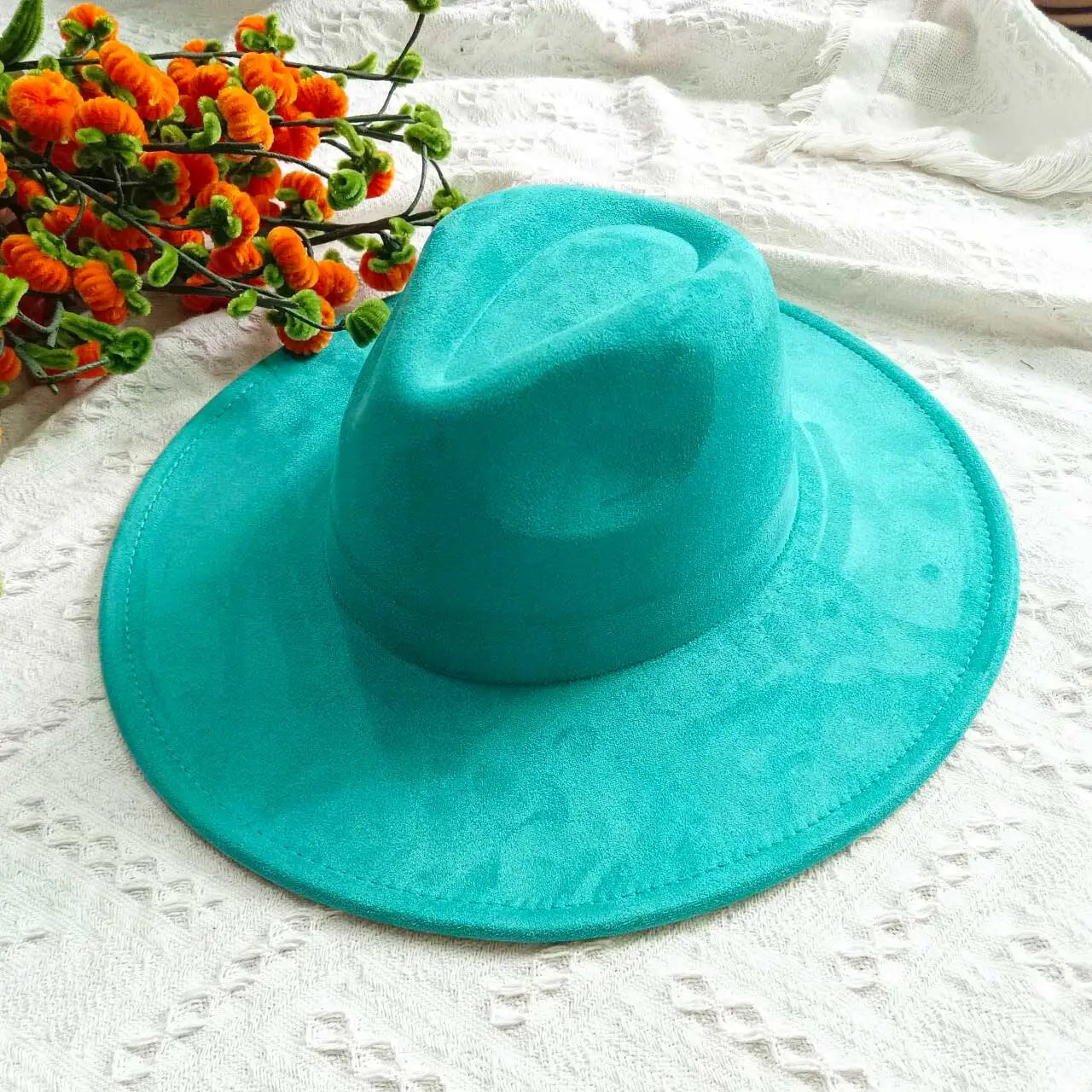 Vegan Suede Fedora Rancher Hats Blank Hats for Burning Multicolor teardrop shaped Top 9.5cm Brim Unisex Jazz Hat Church Hat