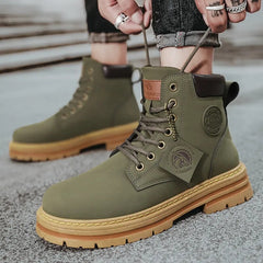 High Top Snow Boots Men Leather Shoes Fashion Ankle Warm Plush Military Boots For Men