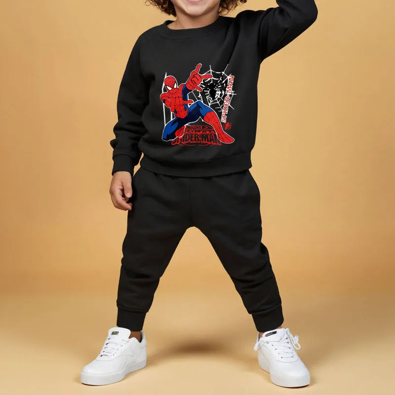 DISNEY Fall Anime Spiderman Boys Long Sleeve Hoodies Sets Children's Pullover and Trousers Two Piece Suit Kids Casual Sweatsuit