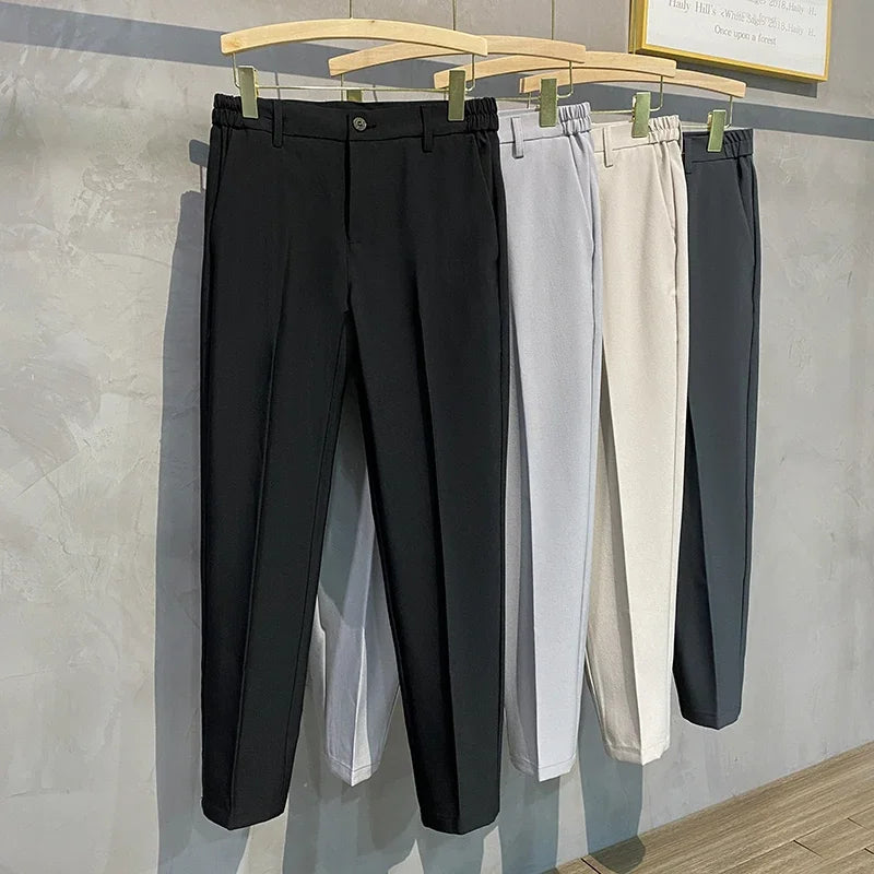 Autumn Men's Tapered Suit Pants Slim Fit Solid Color No-Iron Drape Business Office