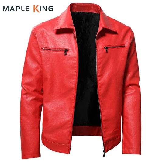 Mens Plus Size Leather Jackets Steampunk Vintage Red Black Zipper Pu Leather