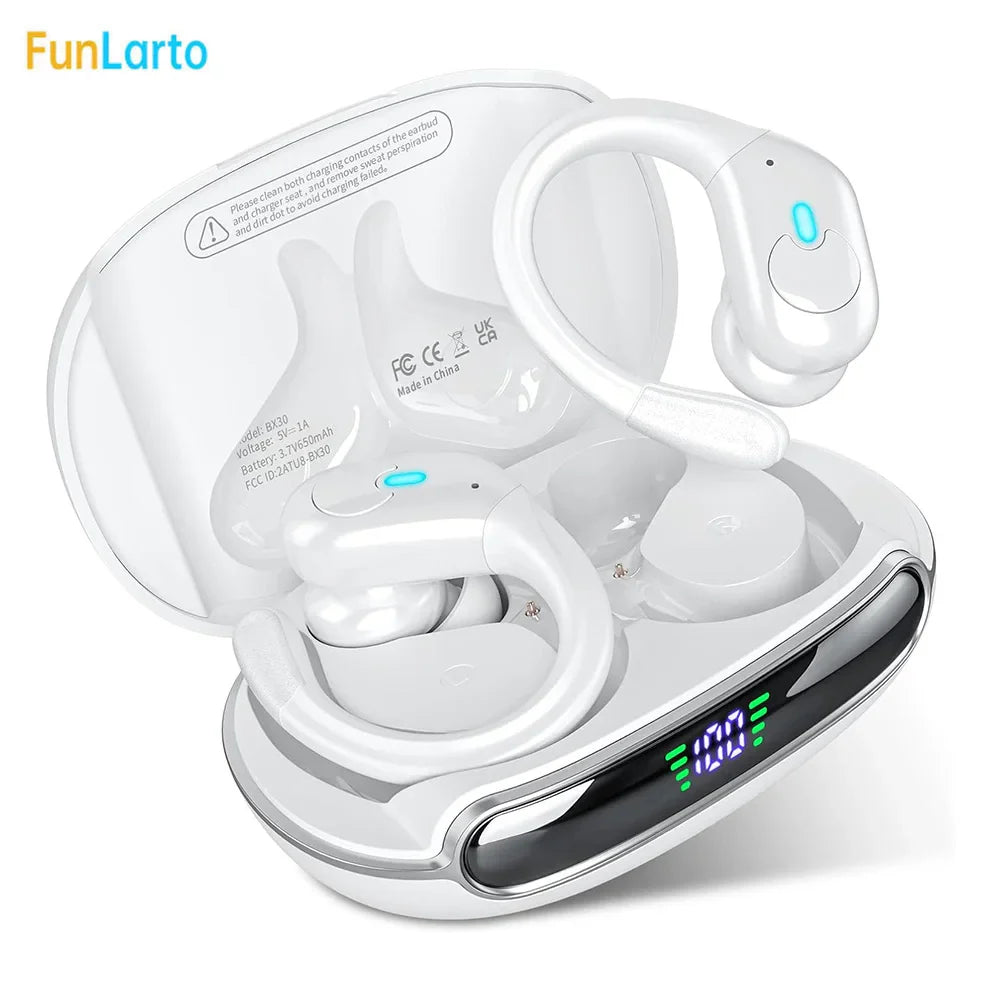 Sports Bluetooth Earphones IPX7 Waterproof Wireless Headphones 60hrs Music with Mic LED Power Display Soft Earhook TWS Earbuds