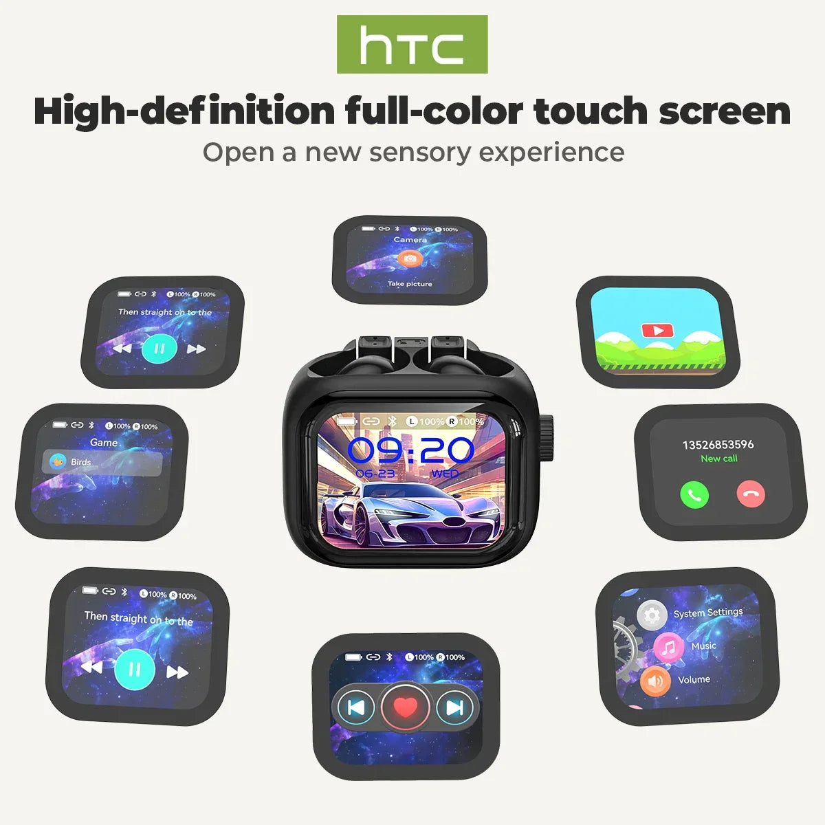 [Ultra HD Screen] HTC NE40 Earphones Bluetooth V6 TWS Sports Wireless Headphones AI Translator Earbud In-Ear Noise Reduction Mic