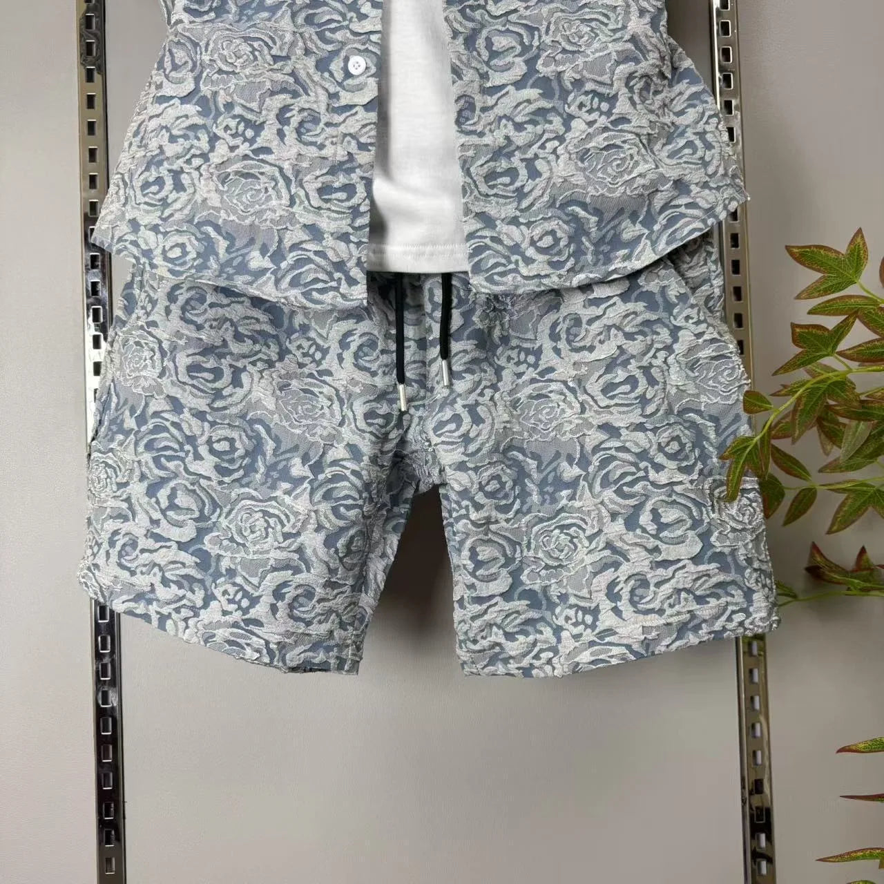 Men's Three-Dimensional Relief Small Fragrance Fashion Shirt Set Casual Versatile Sports Two-Piece Trendy Outfit