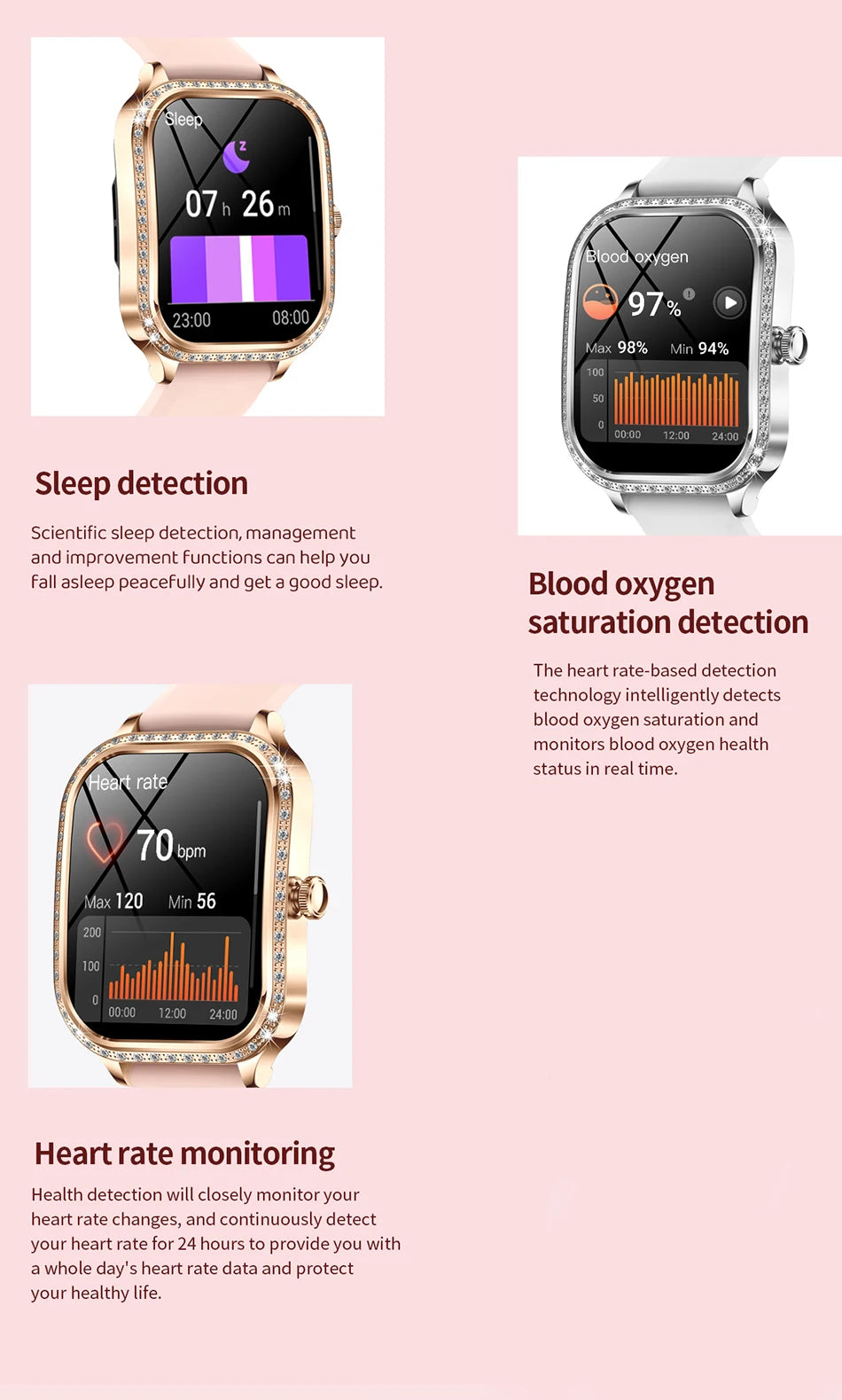 New Luxury Smart Watch Women 1.75" HD Display Heart Rate Sport Fitness IP68 Waterproof Bluetooth Call Smartwatch For Lady Gift