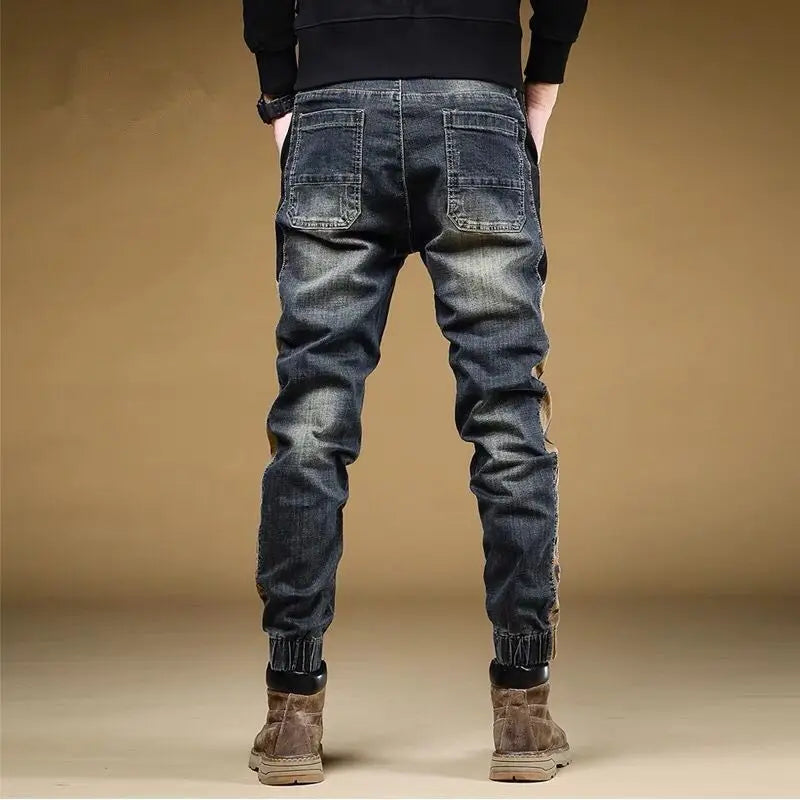 Trousers with Print Stretch Male Cowboy Pants Elastic Cargo Jeans for Men