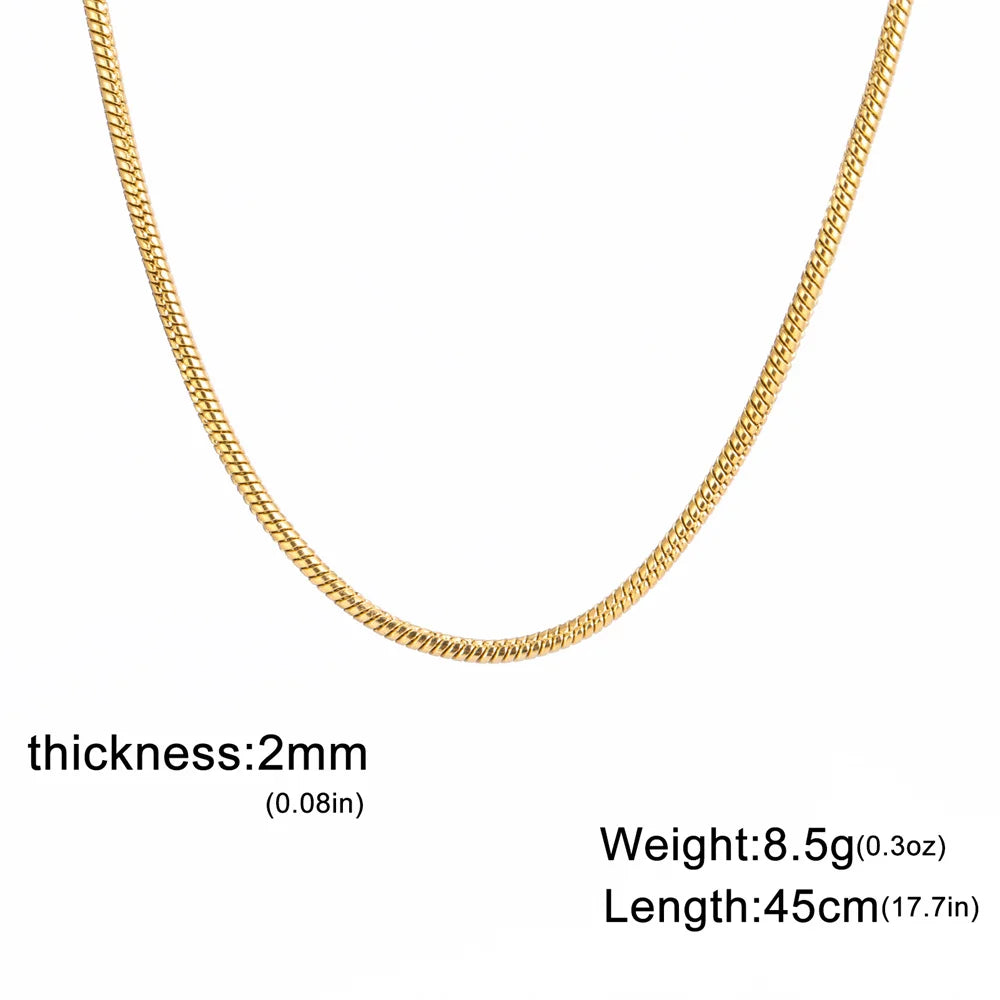 My Shape Round Snake Chain Necklace for Women Men Stainless Steel Link Chain 0.9mm 1.2mm 2mm Chains Choker Fashion Jewelry Gifts