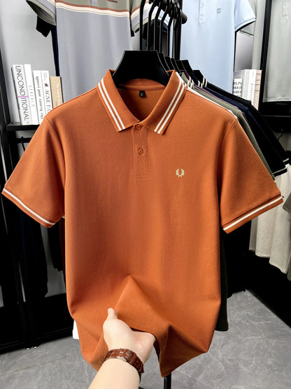 100% pure cotton summer breathable men's fashion sports brand wheat embroidery short sleeves POLO shirt business casual T-shirt