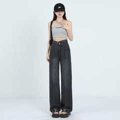 Summer Soft Lyocell Fabric Woman Jeans Thin Loose Wide Leg Straight High Waisted Pant