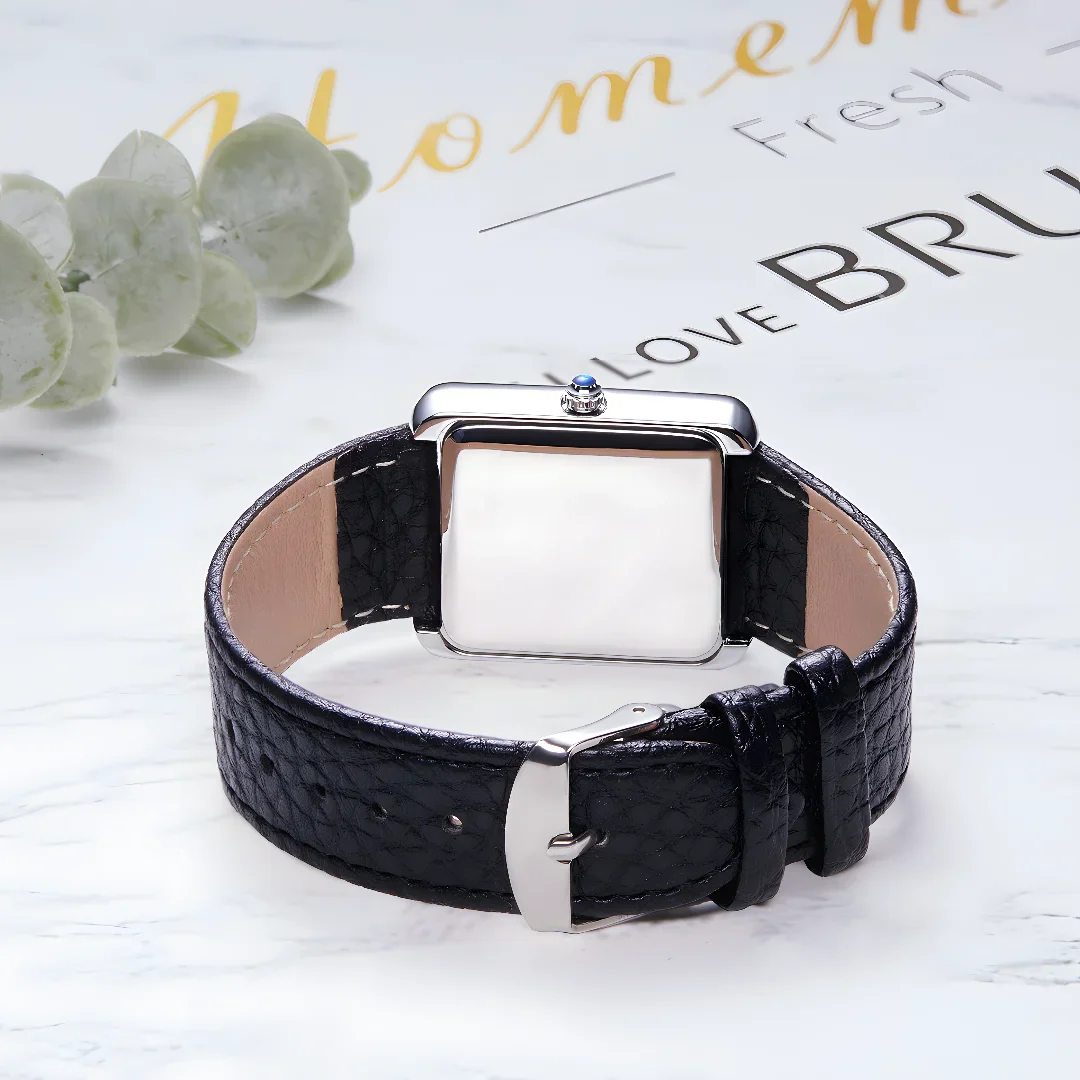 OGEDA Waterproof Couple Watches Casual Fashion Quartz Stainless Steel Leather Strap Square Dial Men's And Women's Lover Watch