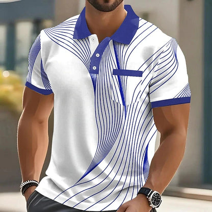 Summer Fashion Short Sleeve Men's Polo Shirts Stripe 3d Print Lapel Man Top High Quality Oversized Male Shirt Casual Clothing