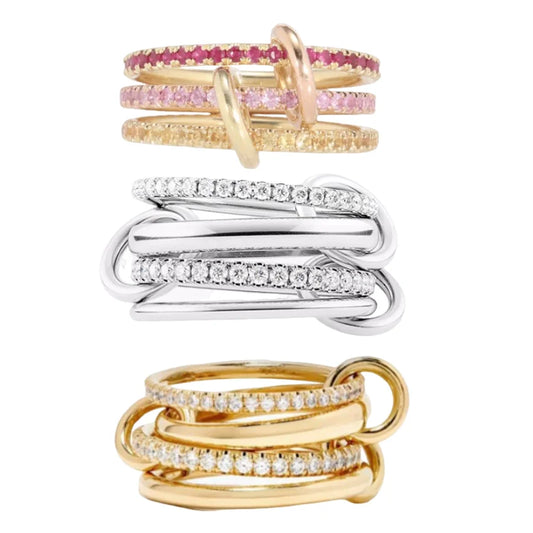 S925 Silver AAA Zircon Colorful  Link Chain Rings Women Jewlery Designer T Show Club Cocktail Party Rare Japan Korean INS