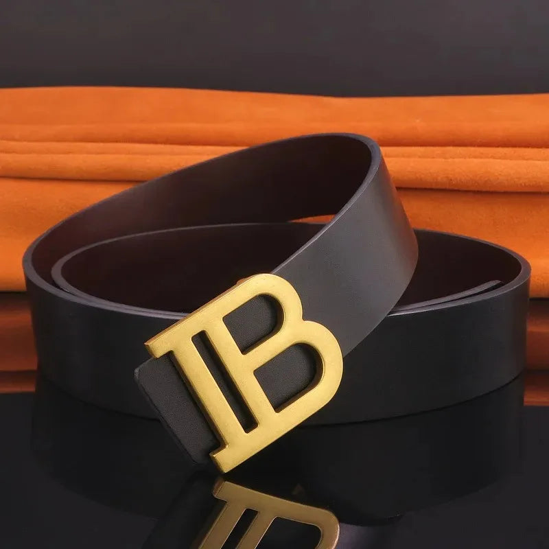 Men's Leather Alloy Buckle Belt 3.7cm Business and Leisure Dual-use High-end Designer Durable Belt