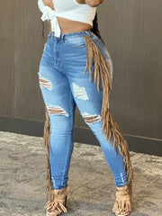 LW Plus Size summer jeans Tassel Design Ripped Jeans skinny Pants Ladies Jeans