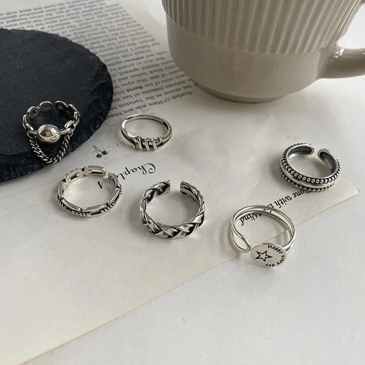 Silver Color Rings Fashion Couples Hip Hop Vintage Simple Geometric