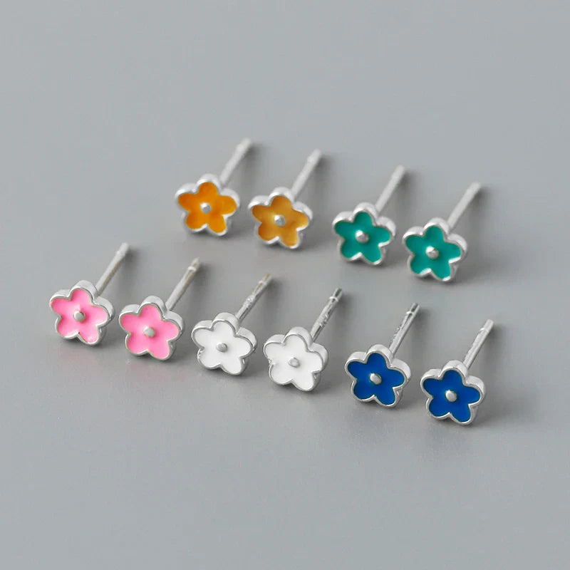 WANTME 925 Sterling Silver Romantic White Enamel Flower Screw Bead Stud Earrings for Women Fashion Simple Piercing Jewelry Gift