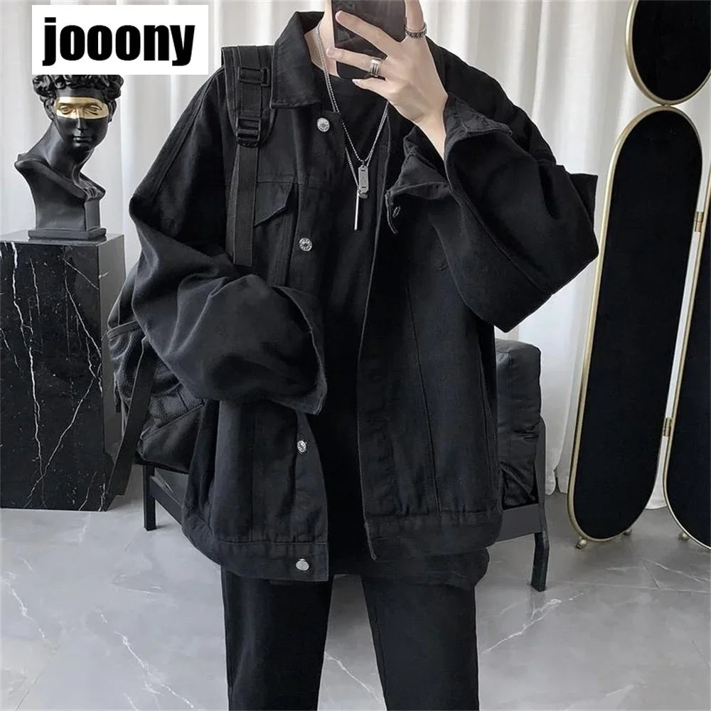 Men's Black Casual Workwear Jean Jacket Loose Casual Versatile Youthful Male