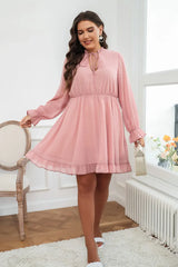 Plus Size V Cut Out Neck Women's Dress Lace-Up Long Ruffle Sleeve Robe