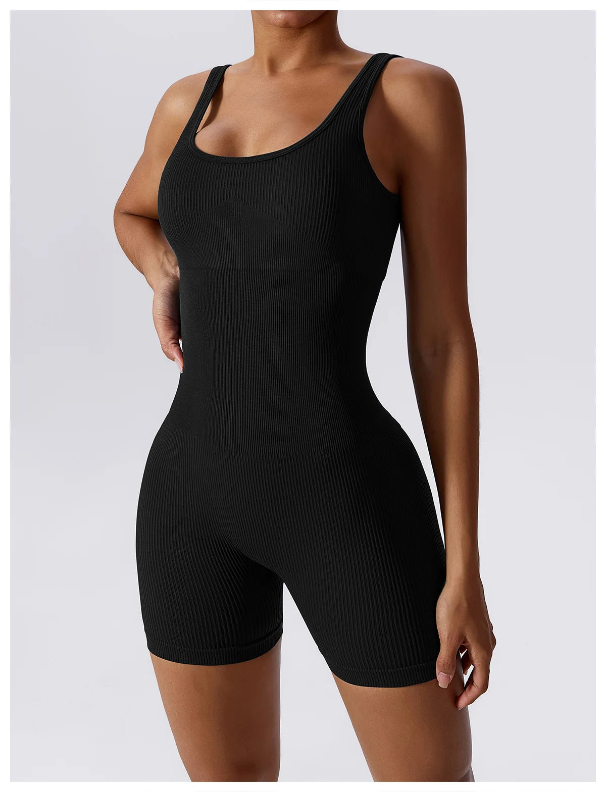 Women's Yoga Rompers One Piece Tummy Control Seamless Ribbed Jumpsuit Padded