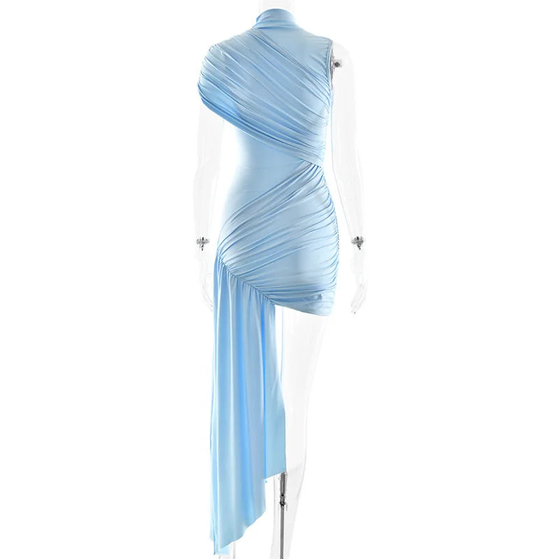 Balitops Summer Draped Ruched Sexy Mini Dress Women 2025 New Irregular High Waist Slim Fit Dress Female Elegant Club Tank Dress