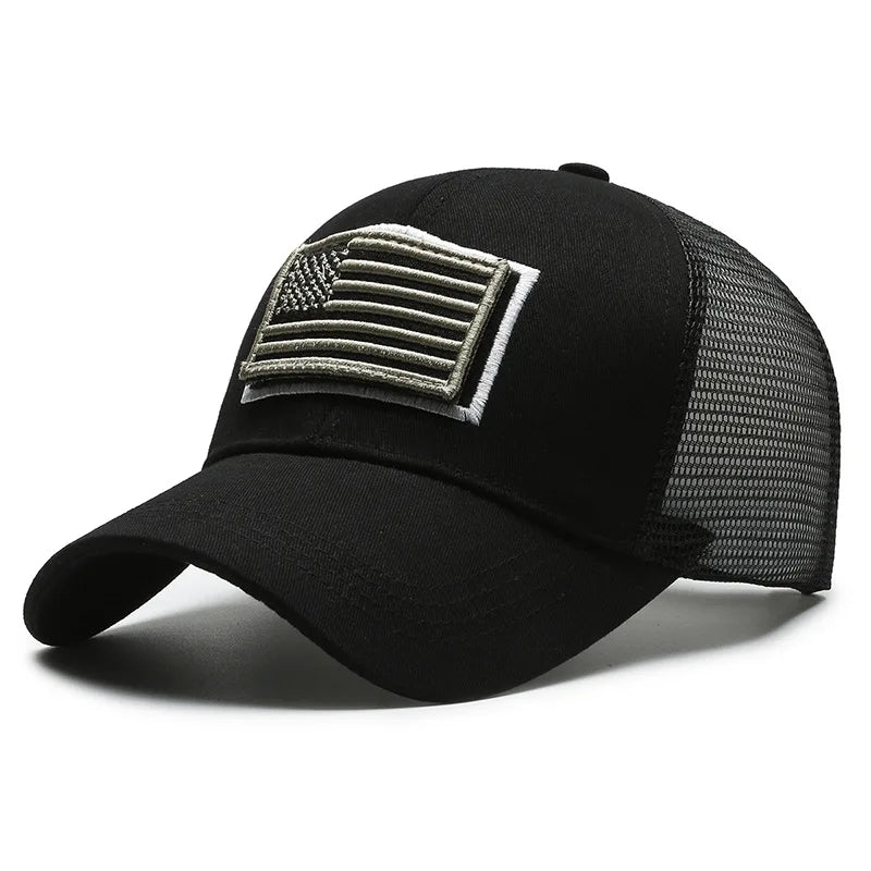 Men American Flag Camouflage Baseball Cap Male Outdoor Breathable Tactics Mountaineering Peaked Hat Adjustable Stylish Casquette