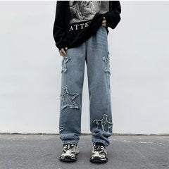 Stars Towel Embroidery Baggy Men Jeans Pants Y2K Clothes Straight Hip Hop