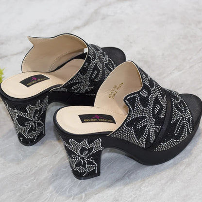 2023 High Quality Green Wedding Shoes Nigeria African Girls Fashion Sequin Sandals Summer Casual Stitching Ladies Shoes