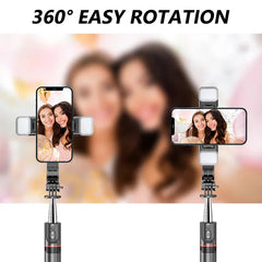 Foldable Selfie Stick Double LED Fill Light with Wireless Bluetooth Remote Desktop Tripod