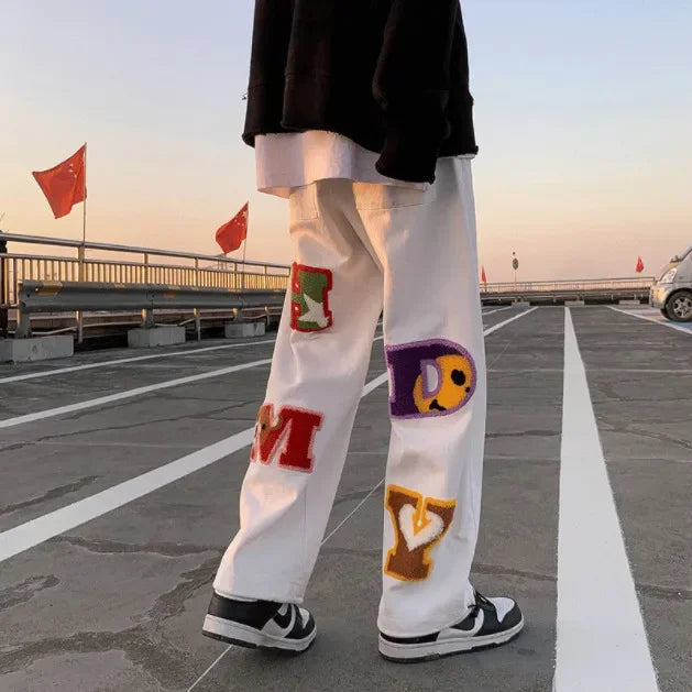 Letter embroidery straight pants tide brand hip-hop y2k high street wide-leg pants