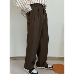 Brown Suit Pants Men Fashion Social Mens Dress Pants Korean Loose Casual Straight Trousers