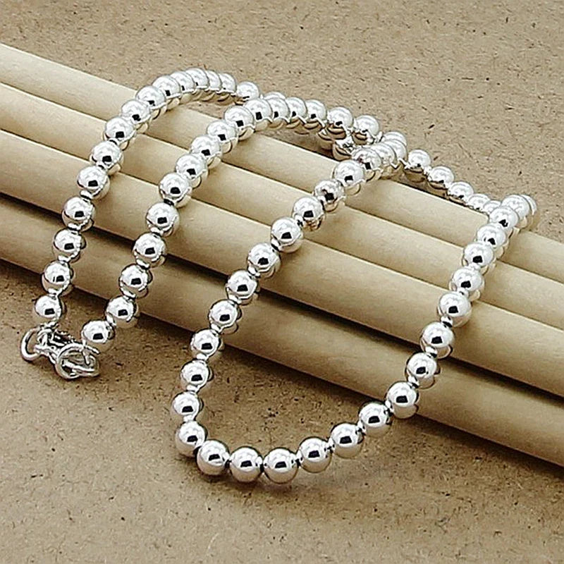 Andara 925 Sterling Silver 4MM/6MM/8MM/10MM Smooth Beads Ball Chain Necklace For Women Men Fashion Jewelry