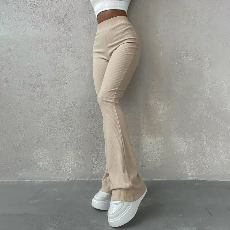 Autumn Solid High Waist Hip-Wrapping Elasticated Embossing Trousers