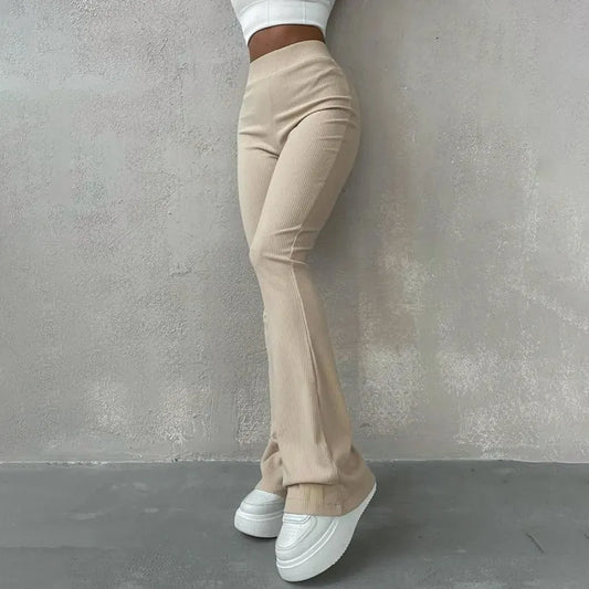 Autumn Solid High Waist Hip-Wrapping Elasticated Embossing Trousers