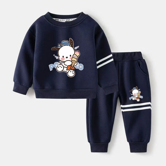 Sanrio Baby Girl Clothes Set Autumn Kid Pochacco Printed Sweatshirts Pullover Top & Pants 2pcs Suit Children Boys Tracksuits