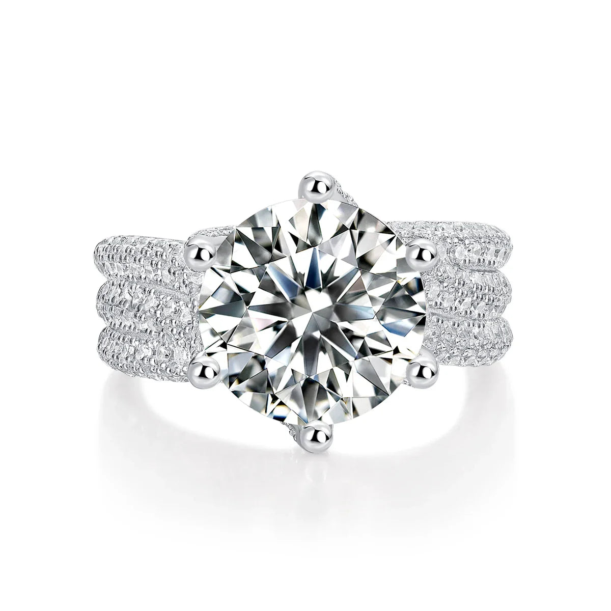 5CT Moissanite Engagement Ring S925 Silver with Round Brilliant Cut Stones and Claw Setting - Luxury Wedding or Proposal Jewelry