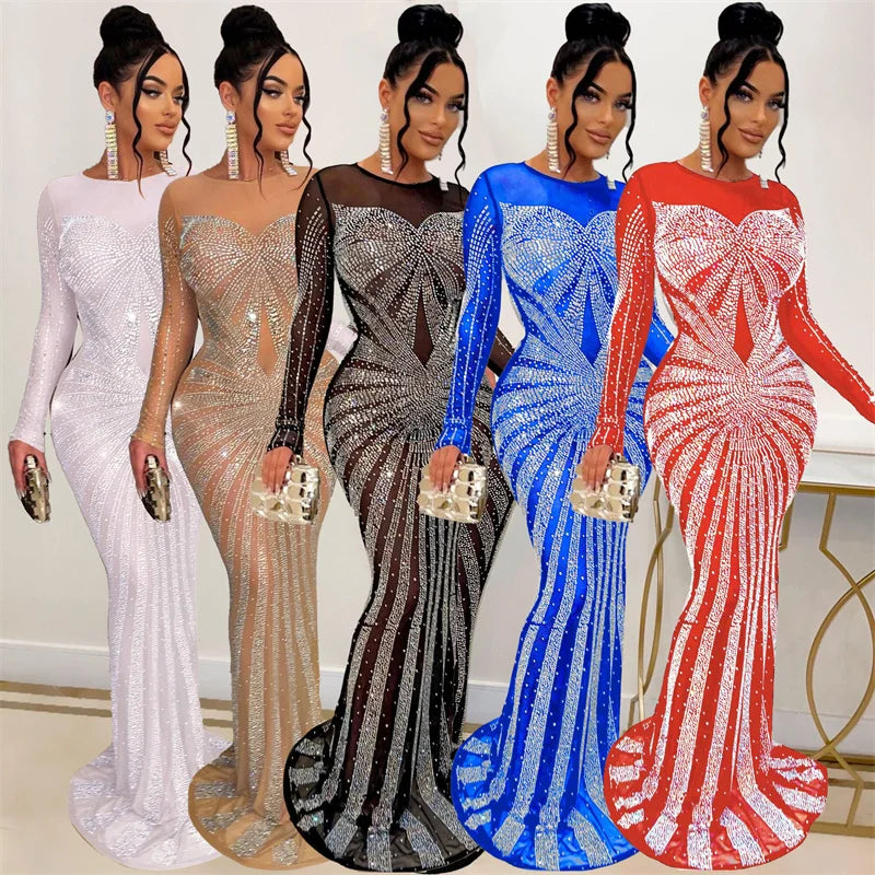 Formal attire Dresses: Rhinestone Mermaid Evening Dresses for Women Party Gown
