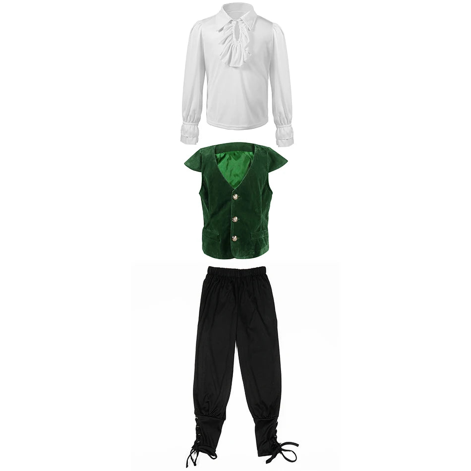 Boys Vampire Medieval Pirate Knight 3Pcs Sets Ruffles Shirt Vest Pants Halloween Stage Performance Outfits Carnival Fantasy Sets