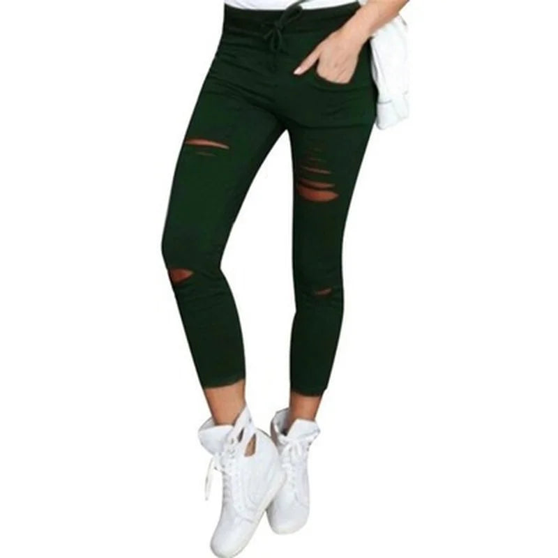 Ripped Jeans for Women Women Big Size Ripped Trousers Stretch Pencil Pants