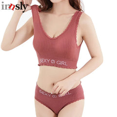 Seamless Cotton Bralette Set Mid-waist Panties Women Wireless Underwear