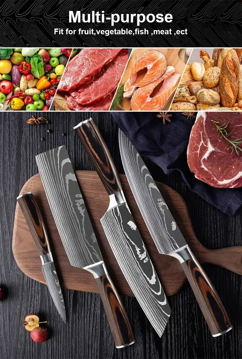 Professional Damascus Kitchen Knives Japanese Santoku Cleaver Slicing Knife Stainless
