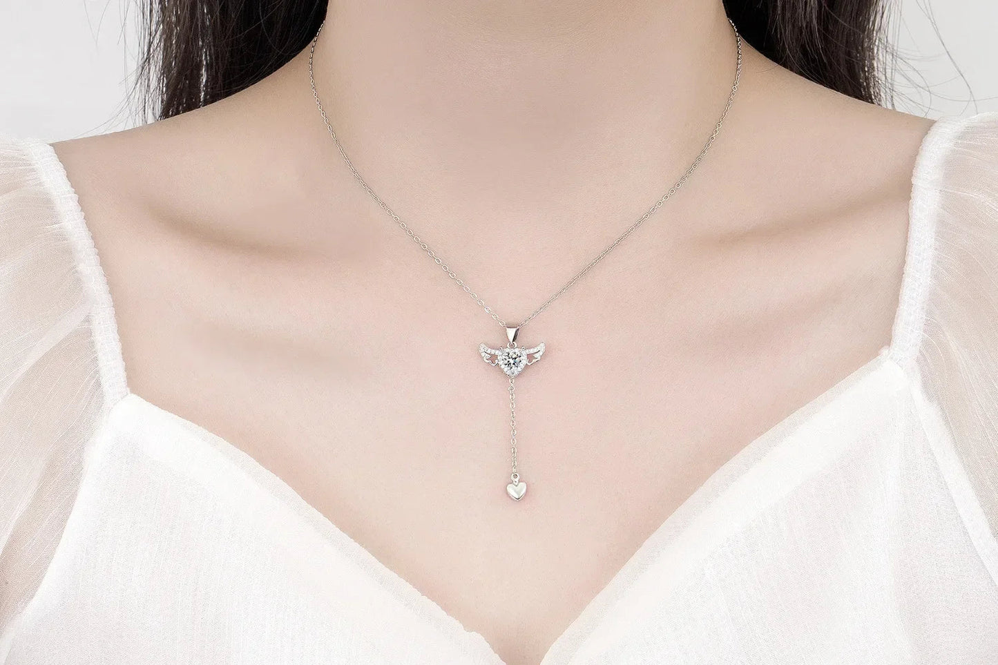 925 Sterling Silver Heart Angel Wings Pendant Choker Necklaces For Women Aesthetic Jewelry Accessories Money Jewellery